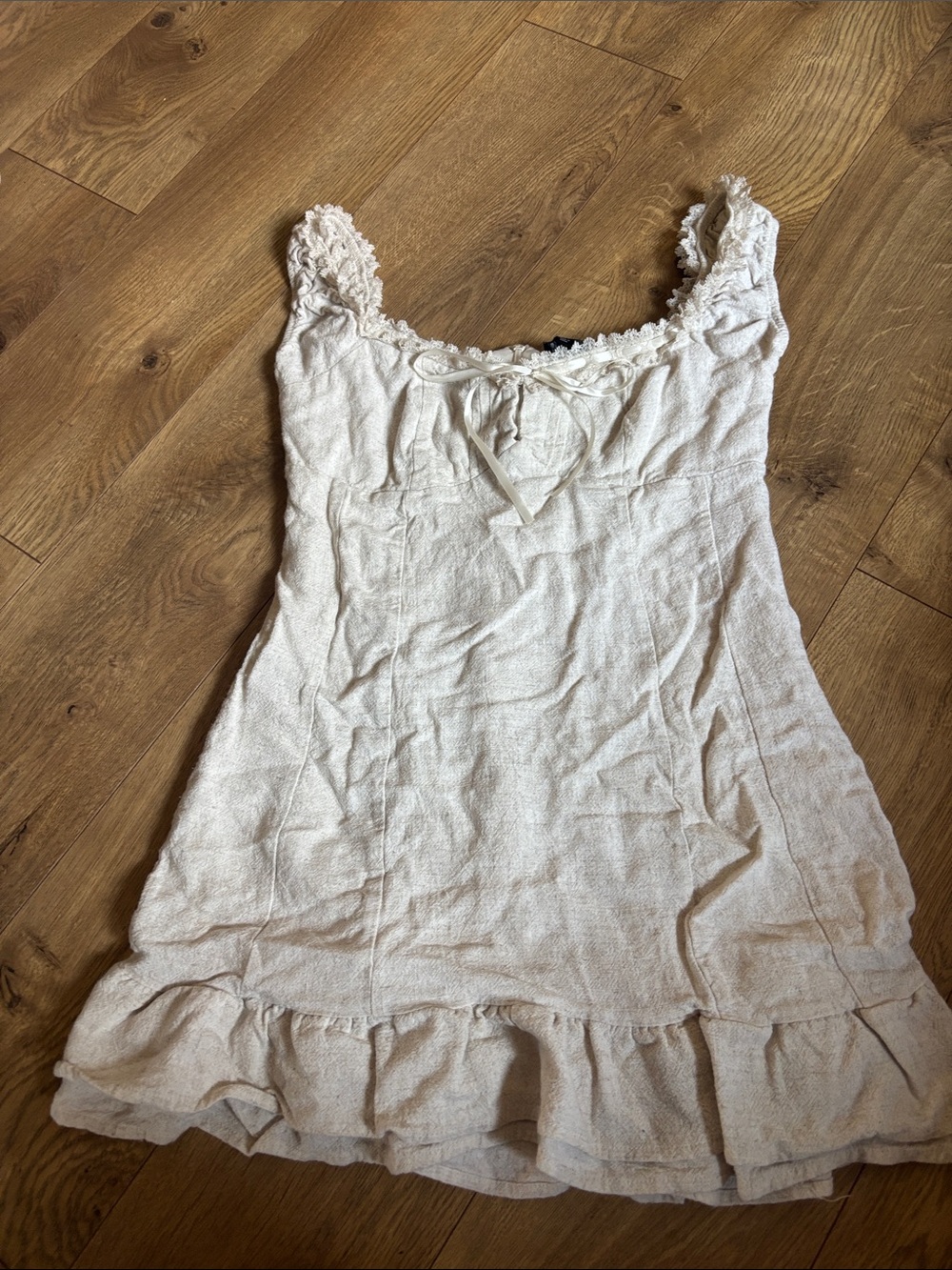 Lace-Trim Mini Dress in Soft Cream